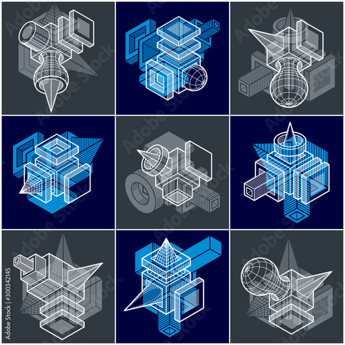 Abstract constructions vector set, dimensional designs collection.