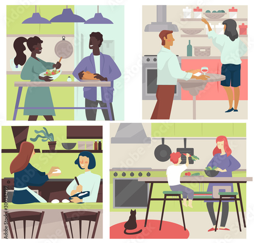 People cooking together and preparing homemade meal in the kitchen