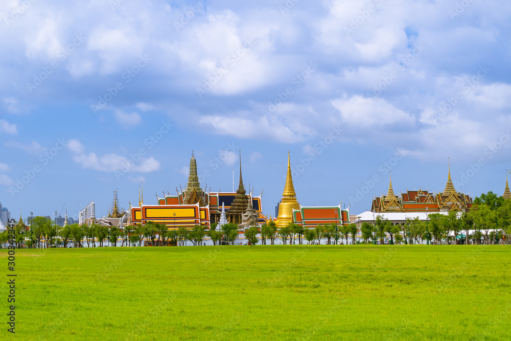 Wat Phra Kaew or the Temple of the Emerald Buddha in Grand Palace, and Sanam Luang field, Bangkok, Thailand