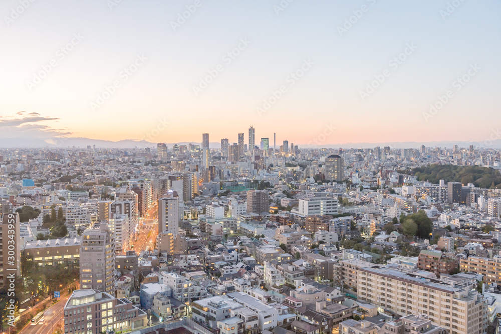 東京都文京区後楽園から見た東京の夕景