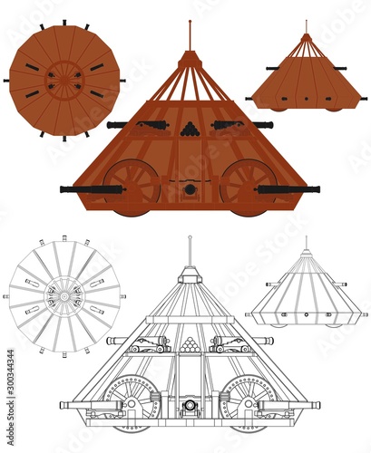 Leonardo da Vinci armored vehicle invent colored.
