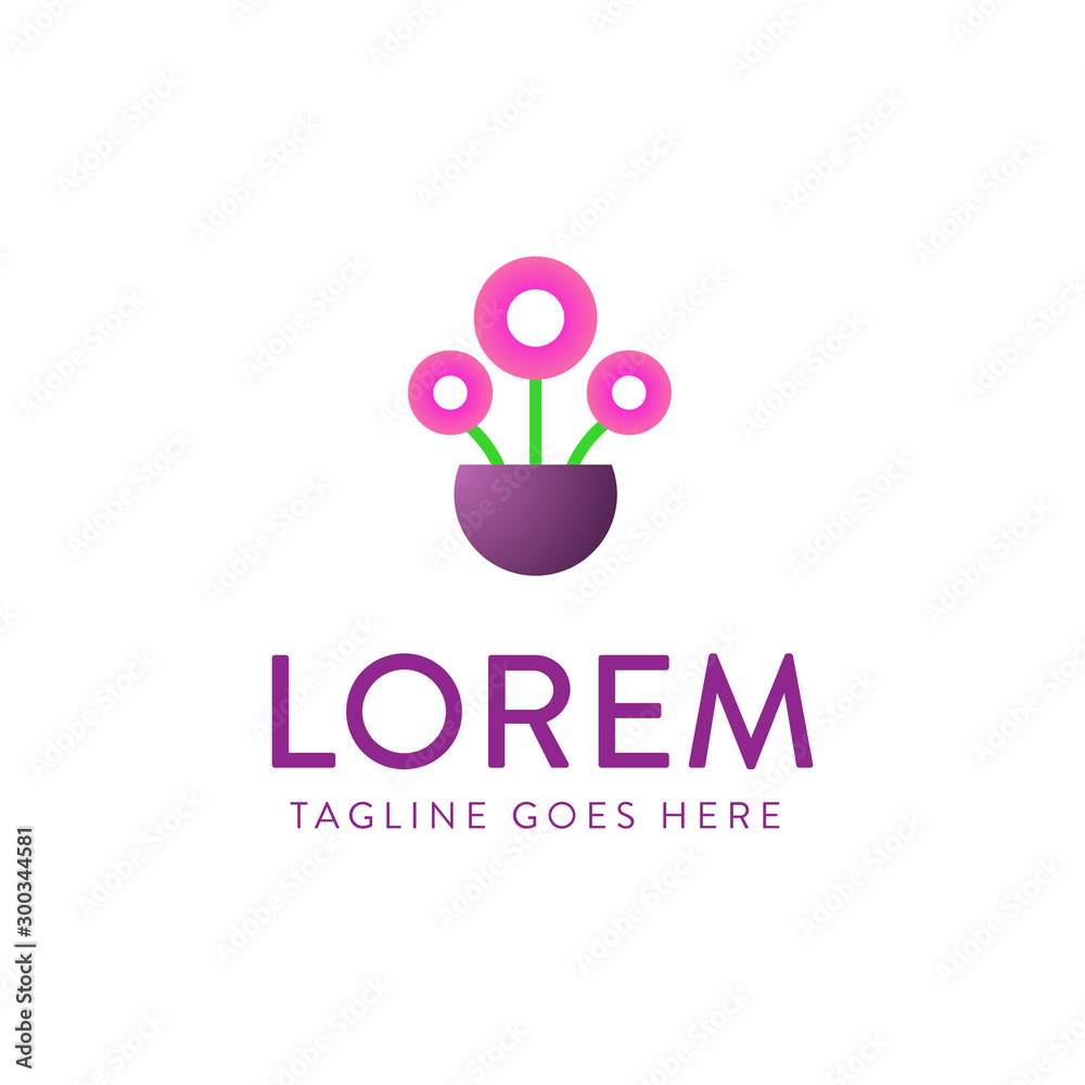 Logo with Flower in Pot Icon