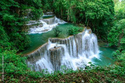 Fototapeta Naklejka Na Ścianę i Meble -  Huai Mae Khamin Waterfall level 4, Khuean Srinagarindra National Park, Kanchanaburi, Thailand;  high shutter speed, freeze, no motion