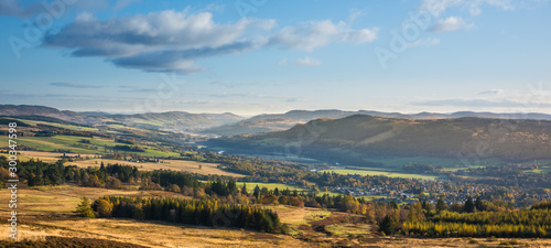 Beautiful Scotland in autumn colours - View over Pitlochry from the path to Ben Vrackie photo