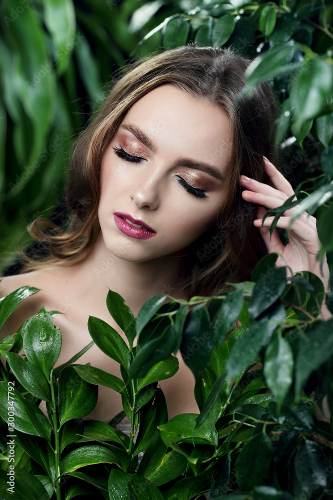 portrait of beautiful face with beautiful closed eyes