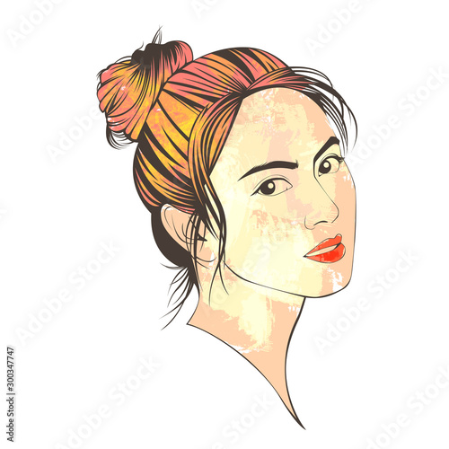 Girl s face and hairstyle Under the design concepts related to fashion and beauty