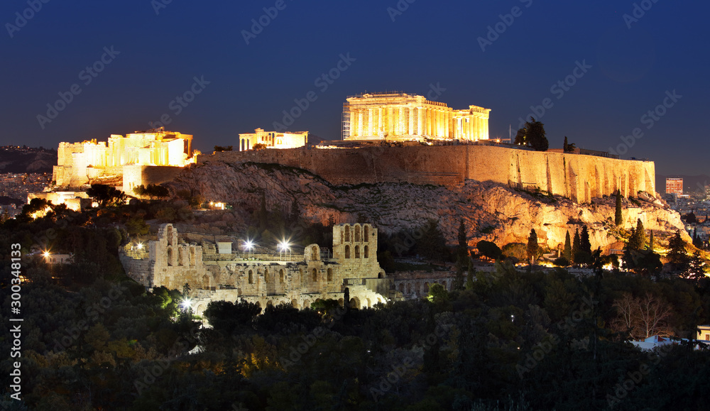 Acropolis - Parthenon of Athens at dusk time, Greece