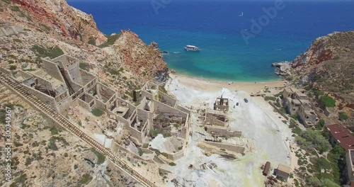 Aerial abandoned mine on the sea photo