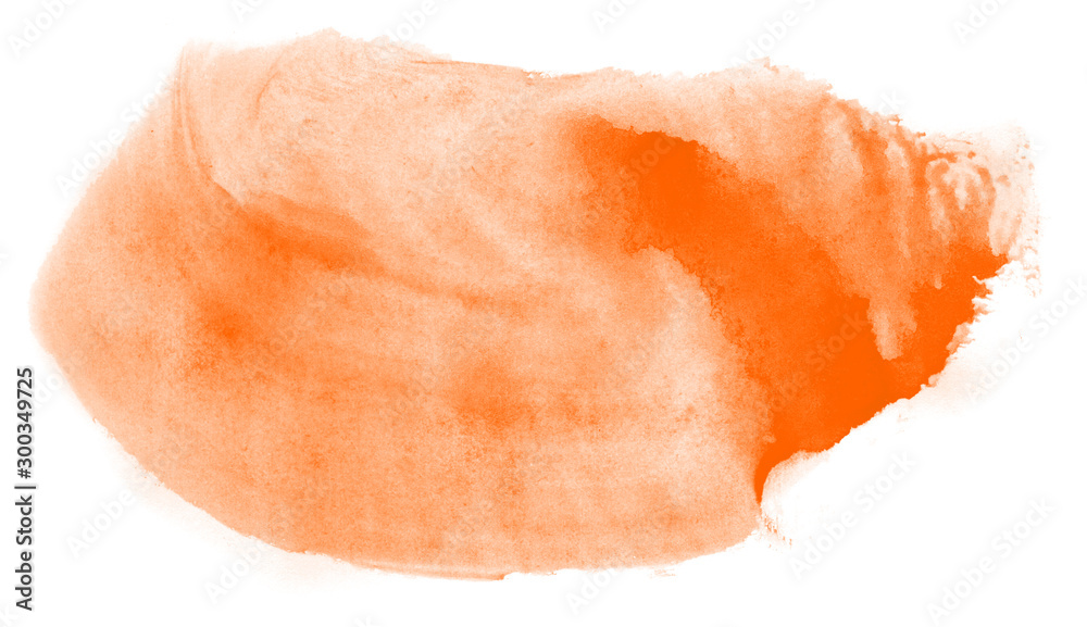 Abstract watercolor background hand-drawn on paper. Volumetric smoke elements. Orange color. For design, web, card, text, decoration, surfaces.