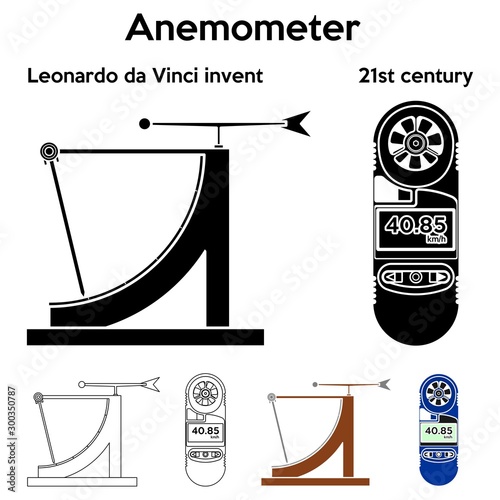 Anemometer. Leonardo da Vinci invent. Outline only and without. photo