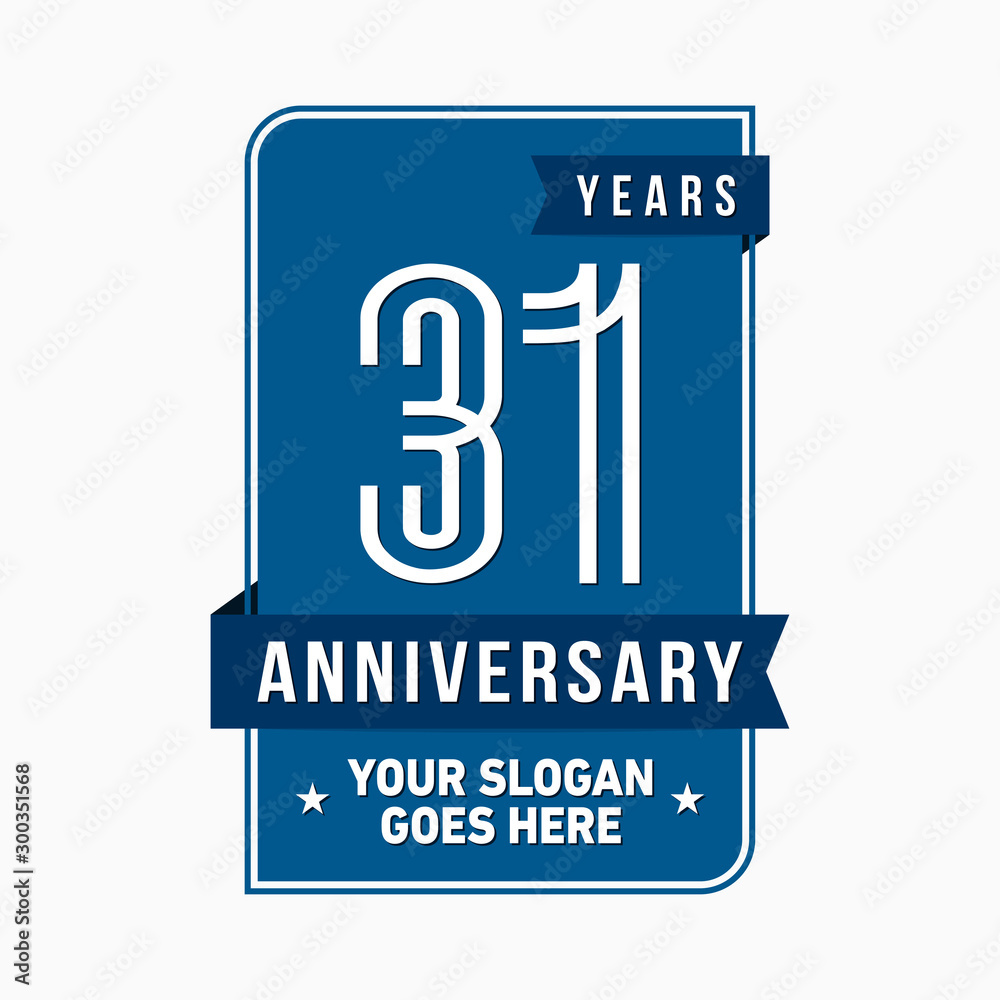 31 years anniversary design template. Thirty-one years celebration logo. Vector and illustration.