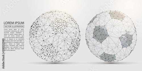 Soccer ball consisting of 3D triangles, lines, points and links. Vector illustration of EPS 10.