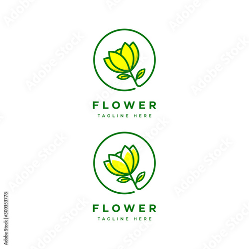 Green flower. Floral logo. Flower icon. Resort and Restaurant Logo. Luxury, Business, Hotel Logo. Floral emblem. Cosmetics, Spa, Beauty salon, Decoration, Boutique logo. 