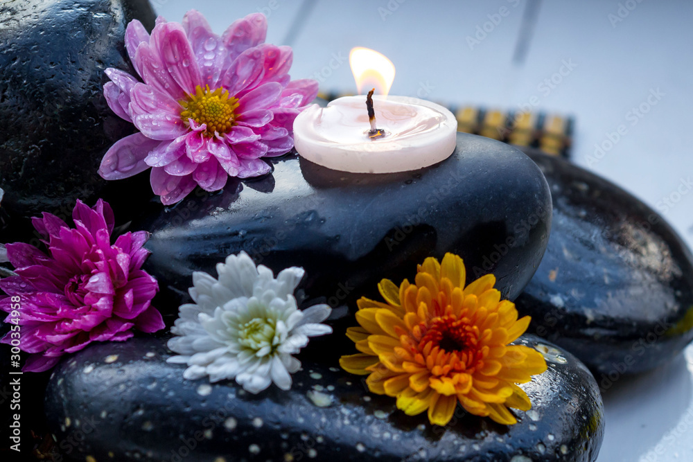 Black stones and flowers Black stones and flowers