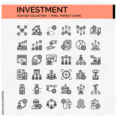 Investment Icons Set. UI Pixel Perfect Well-crafted Vector Thin Line Icons. The illustrations are a vector.