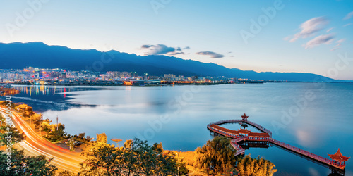 Fototapeta Naklejka Na Ścianę i Meble -  Night View of Erhai Haixinting Pavilion, Dali City, Yunnan Province, China