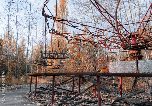 carousel in an abandoned amusement park in Chernobyl