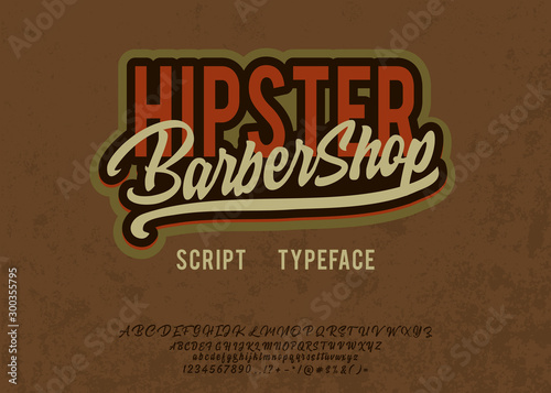 Hipster Burbershop. Vintage handmade font. Vector illustration. Script typeface. Hipster style.