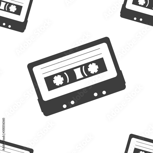 Cassette magnetic tape seamless pattern black and white vector illustration minimalist style nostalgia for 80s 90s