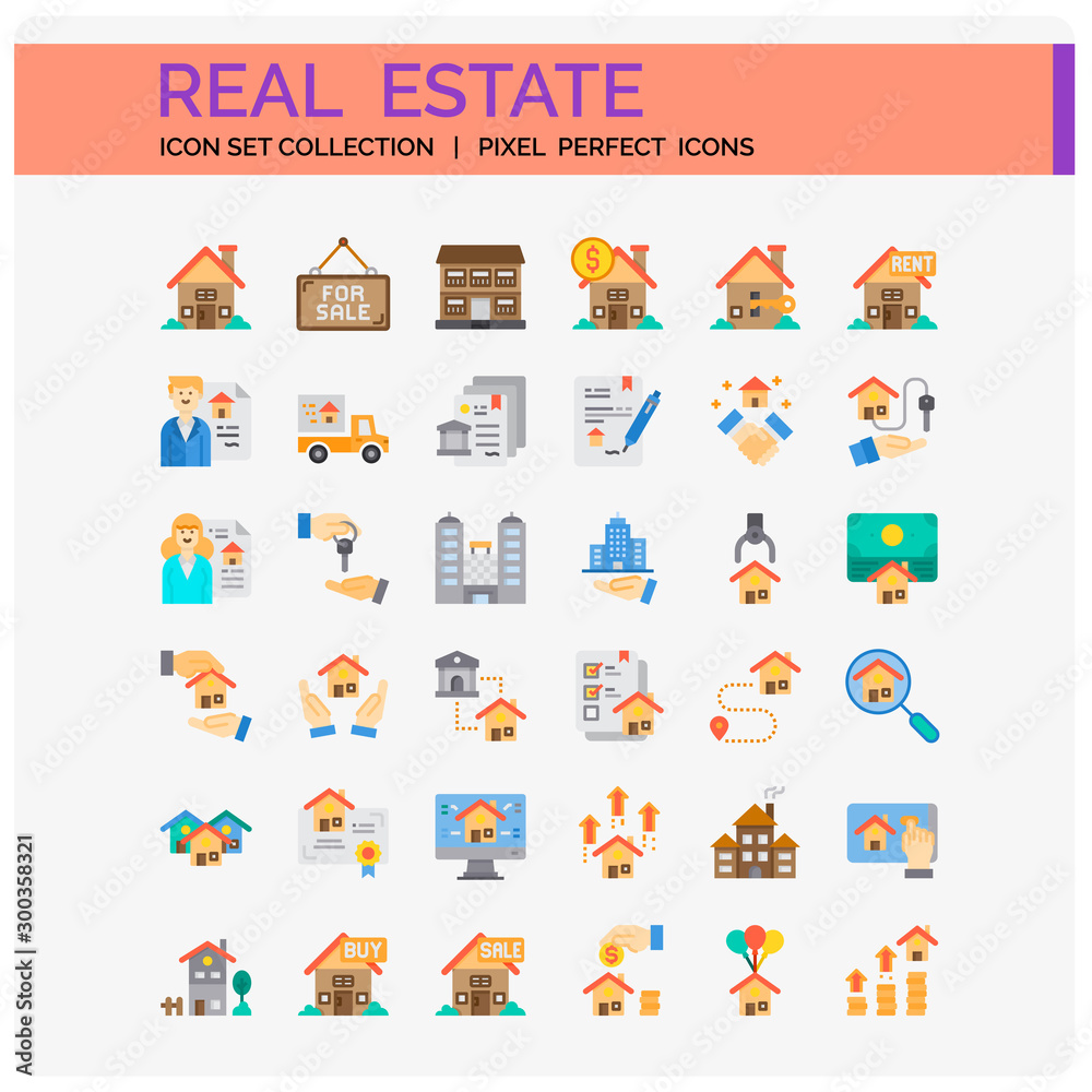 Real Estate Icons Set. UI Pixel Perfect Well-crafted Vector Thin Line Icons. The illustrations are a vector.