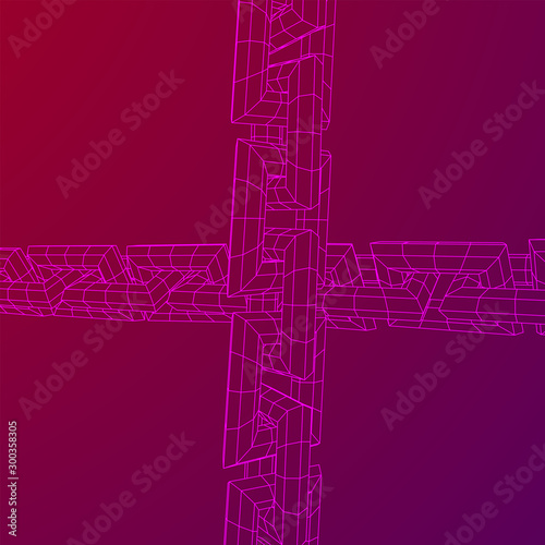 Wireframe BlockChain links. Chain wireframe low poly mesh vector illustration