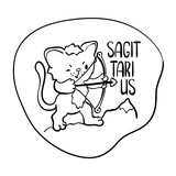 Sagittarius astrological zodiac sign with cute cat character. Sagittarius vector illustration on white