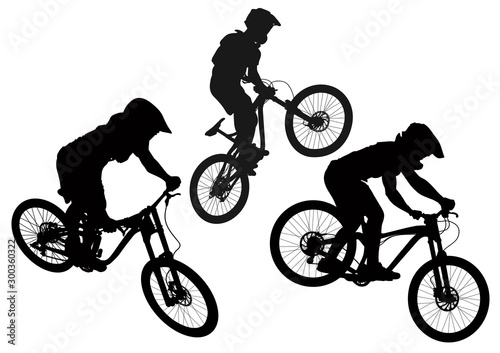 Set of mountain bike cyclists silhouettes