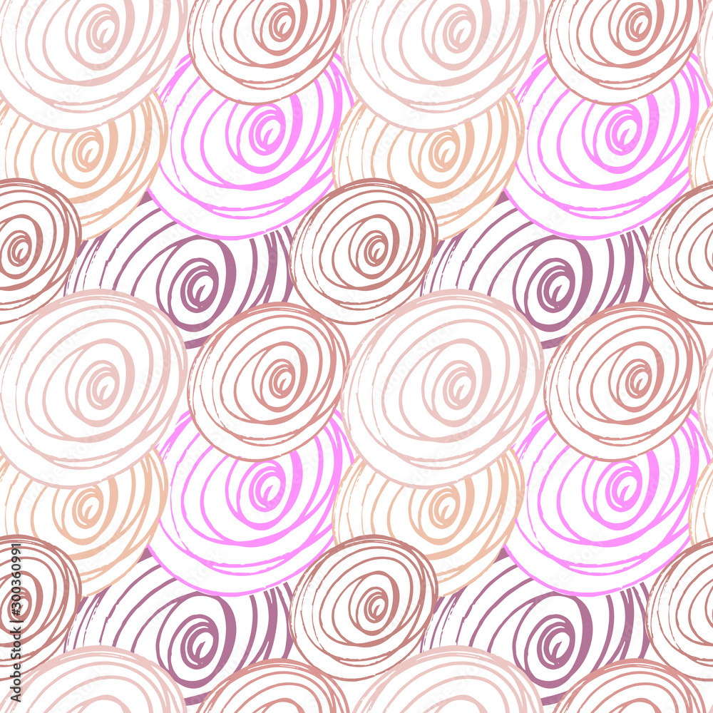Pink vector seamless pattern. Hand painted lines, rounds and circles on white background.