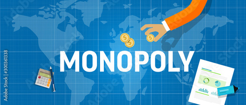 Monopoly concept of a company dominate market share of a product. Market leader generate sales or revenue in business competition.