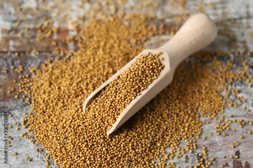 Grains of mustard. Mustard Seeds Vegan concept. Healthy diet. Selective focus. Macro.