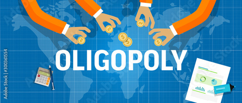 Oligopoly concept of several company dominating market share of a product. Market leader generate sales or revenue in business competition.