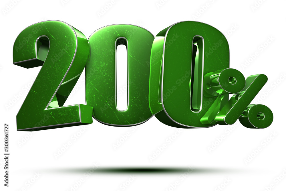 200 percent green 3d rendering on white background.(with Clipping Path). 200 percent green 3d rendering on white background.(with Clipping Path).