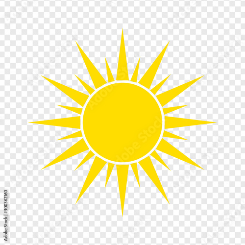 Flat sun Icon. Summer pictogram on transparent background. Sunlight symbol. Vector illustration, EPS10