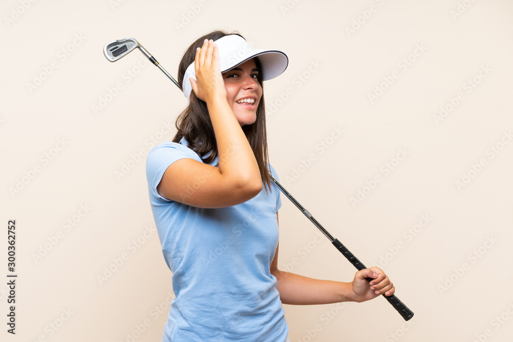 Young golfer woman over isolated background has realized something and intending the solution Young golfer woman over isolated background has realized something and intending the solution