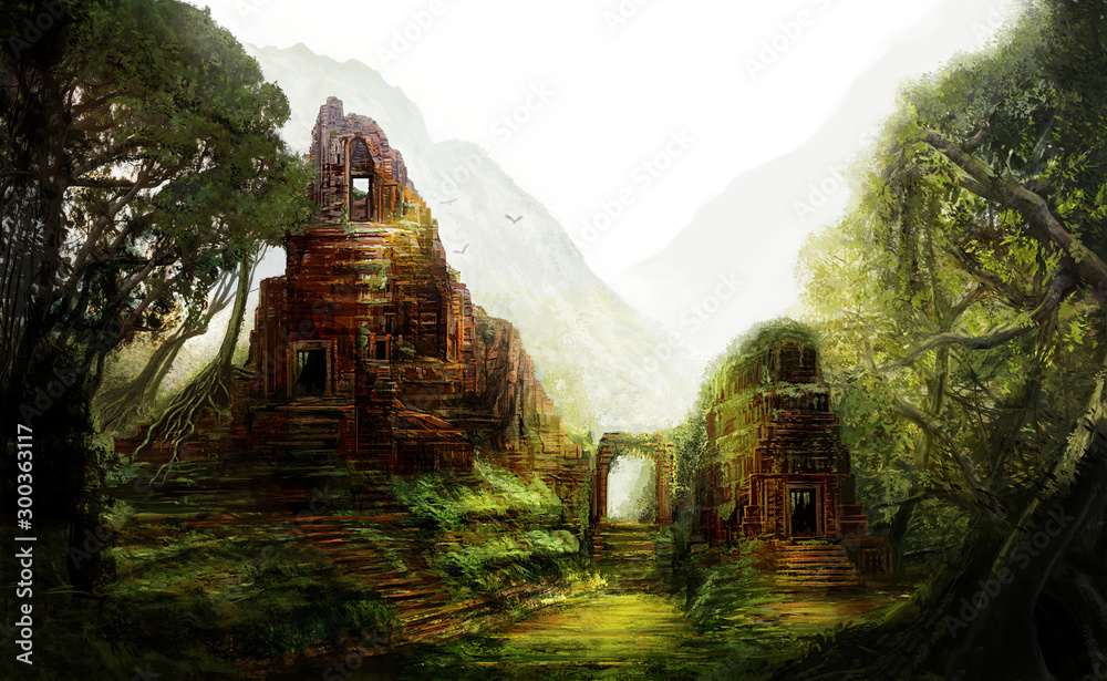 Fantasy ancient forgotten temples in the jungles Fantasy ancient forgotten temples in the jungles