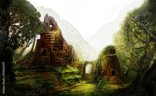 Fototapeta Naklejka Na Ścianę i Meble -  Fantasy ancient forgotten temples in the jungles