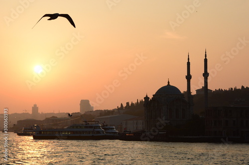 Ortakoy mosque silhouette at sunset. Istanbul. Turkey