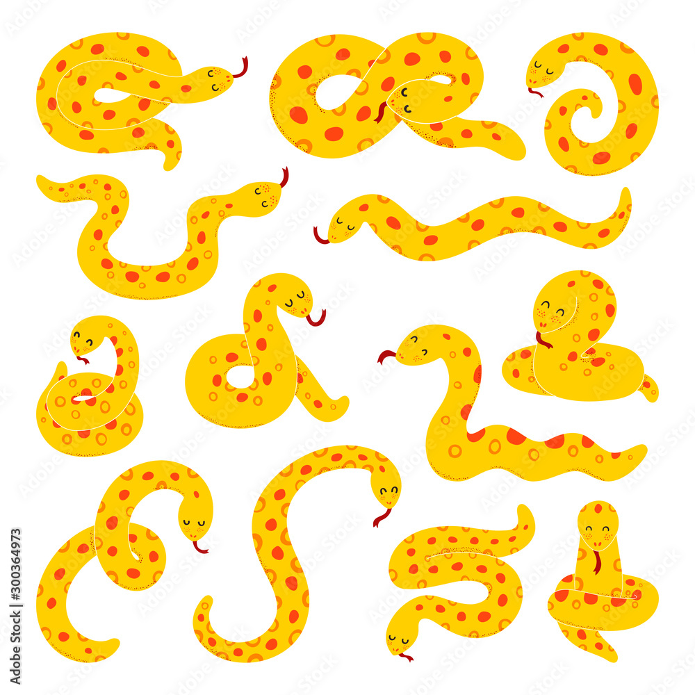 Vector illustration in cartoon style. Anaconda, snake, python. Set.  Isolated on a white background Stock Vector | Adobe Stock