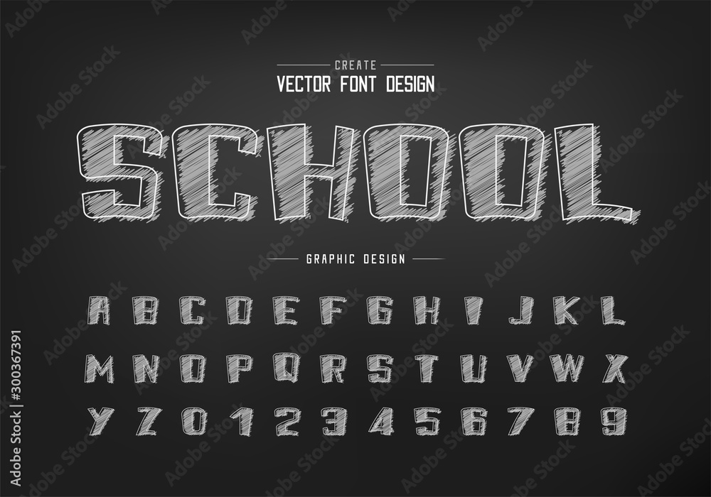 Chalk cartoon font and sketch alphabet vector, Hand draw bold typeface and number design