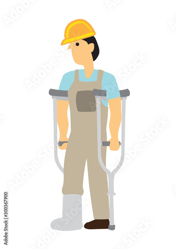 Injured construction worker with a broken leg. Concept of work accident.