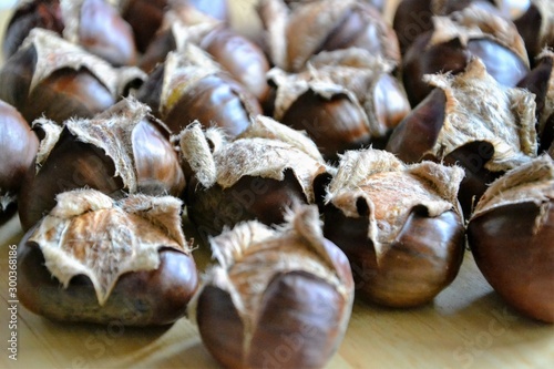Roasted chestnuts. Close up, Selective focus