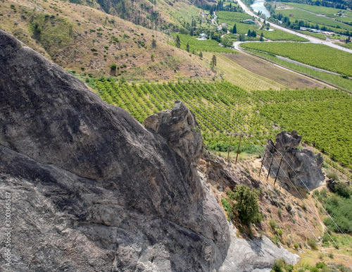 Ominous sandstone rock outcroppings in a desert like atmosphere at the Peshastin Pinnacles State Park in Chelan County Washington photo