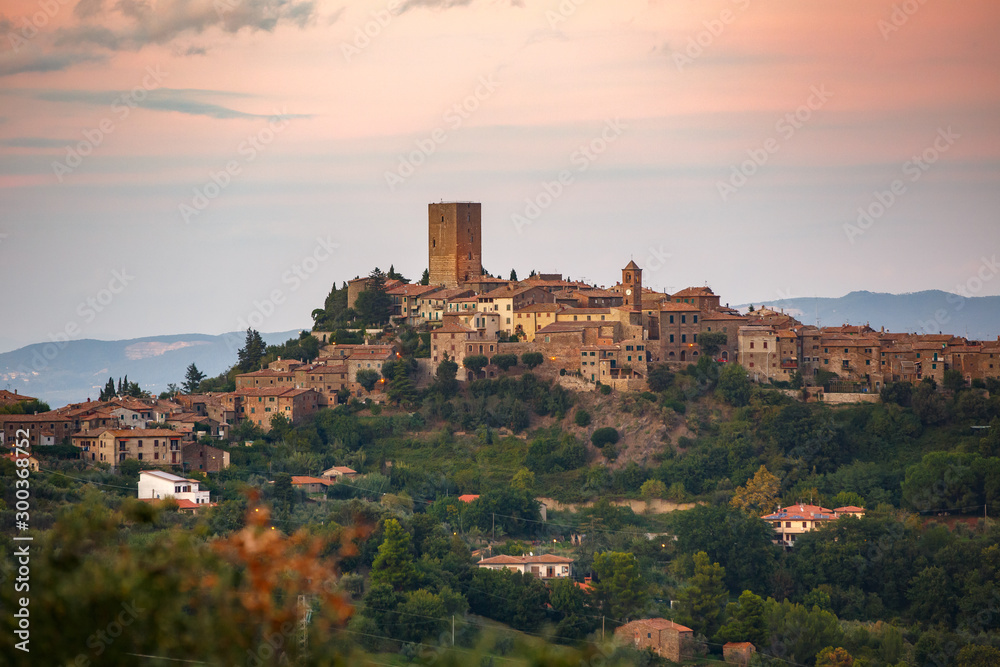 A magical town in Tuscany situated on hill with beautiful view on valley.