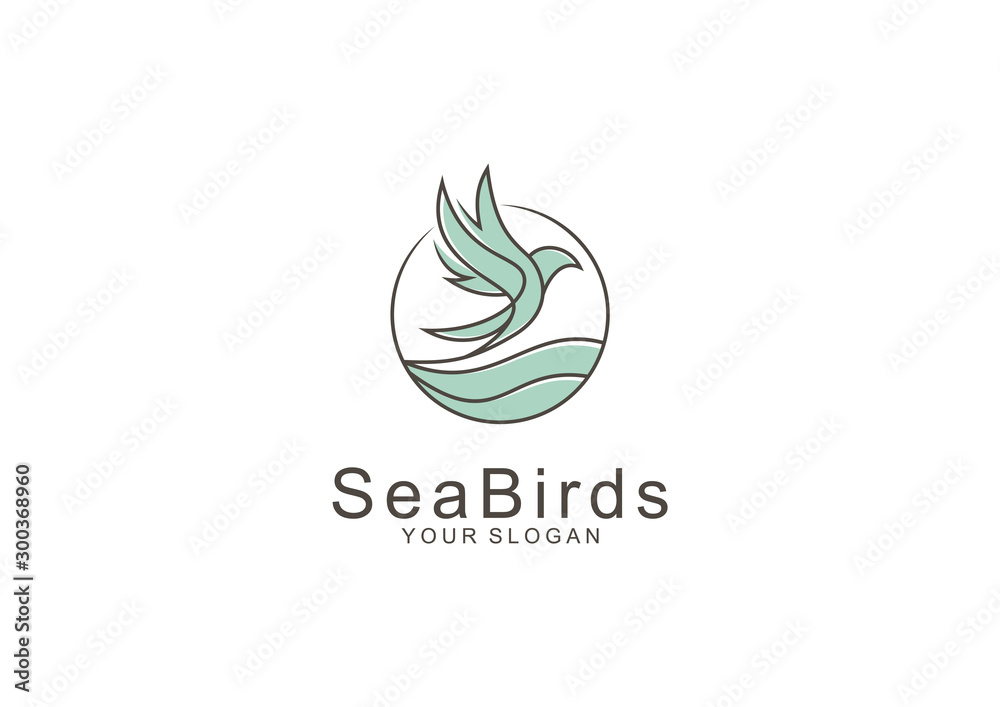 Vector logo of a bird line flying over the sea Vector logo of a bird line flying over the sea