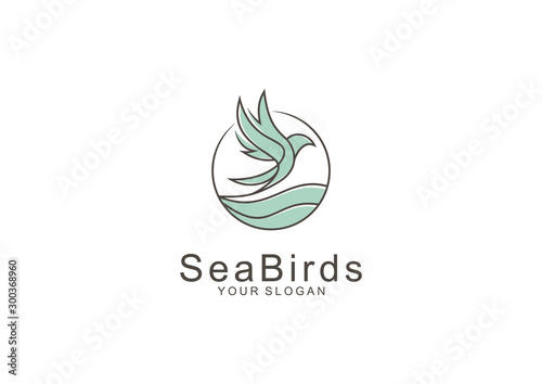 Vector logo of a bird line flying over the sea