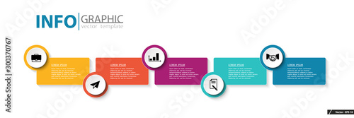 Vector horizontal infographic design and marketing icons. Can be used to create workflows, schedules, annual reports, presentation, web design.Business concept with 5 options, steps processes, circles