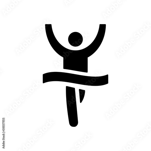 Runner crossing finish ribbon icon. Isolated vector sign symbol. Runner concept. Competition icon. Running sprinter athlete.