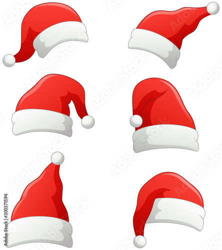 Set of christmas Santa Claus Hats isolated on white background. Vector illustration