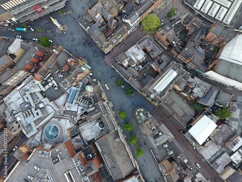 Leicester city center. Drone footage. photo