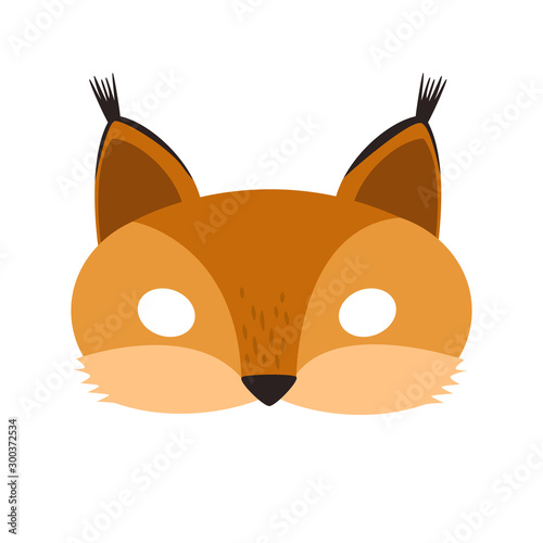 illustration of a cartoon red-haired squirrel carnival mask of a forest animal. mask on the eyes of a masquerade. vector